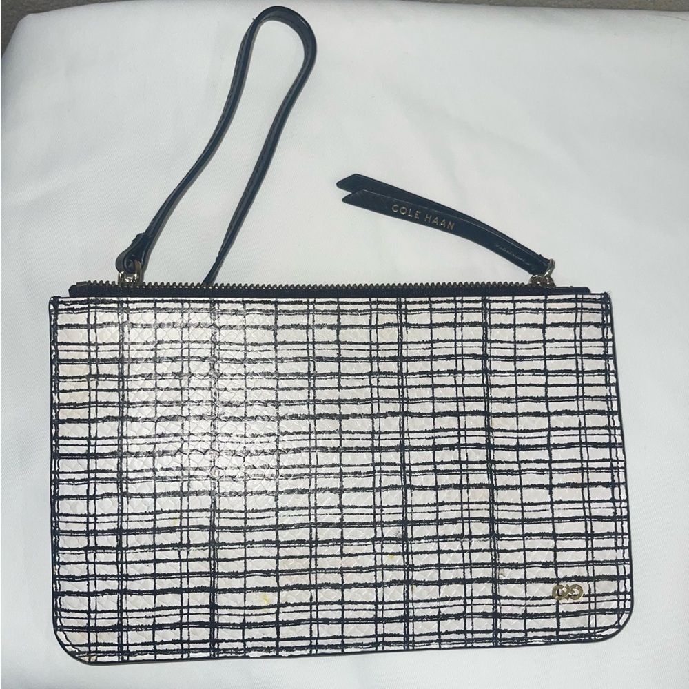 Cole Haan Grid Pattern Black and White Wristlet